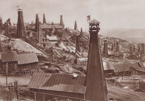ルーマニア、ブステナリの油井（モノクロ写真 作： C. Chusseau Flaviens