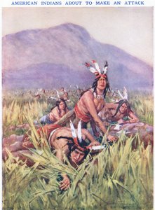 攻撃しようとしているアメリカインディアン (カラーリソ) 作： C. Dudley Tennant