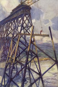 カナダ、グランド トランク パシフィック鉄道のバトル リバー高架橋の鋼材の設定 (カラー リソ) 作： C. Dudley Tennant