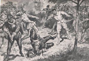 O Almirante, seguido por seu grupo, correu de cabeça na Guarda de Vera Cruz, ilustração de 