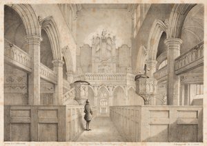 1848年にI.ショーによって彫刻されたウォルバーハンプトンのセントピーターズの内部 作： C. J. Greenwood