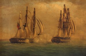 1793年10月20日、HMS「クレセント」と「レユニオン」の交戦（絵画） 作： C. M. Jones