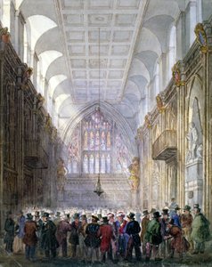 1838年、ロンドンのシティにあるギルドホールの内部。                                        作： C Matthews