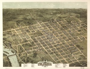 1872 年、サウスカロライナ州コロンビア市の鳥瞰図。