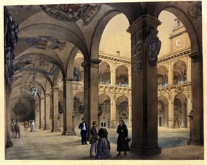 ボローニャ大学：アーキジナジウム "下のアルカデス" 作： Calisto & Tomaselli Contardo (1827 57) Zanotti Cavazzoni