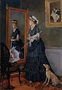 鏡の中の自分を見つめるエレガントな女性 作： Camille Leopold Cabaillot Lasalle