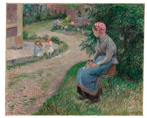 エラニーの庭に座ったしもべ、1884 作： Camille Jacob Pissarro