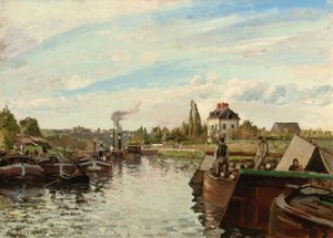 1871年のブージヴァルでのセーヌ川のはしけ 作： Camille Jacob Pissarro