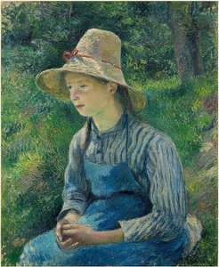 麦わら帽子の農民の少女。 1881