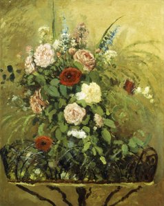 素朴な木製のジャルディニエールと花の花束。素朴な木製プランター付きの花束、c.1876 作： Camille Jacob Pissarro