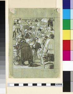 市場の組成調査（紙の上に中国の白の灰色のウォッシュ） 作： Camille Jacob Pissarro