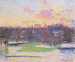浸水した夕日 作： Camille Jacob Pissarro