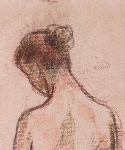 後ろから見た女性のフルレングスの立ちヌード 作： Camille Jacob Pissarro