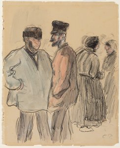 市場での人々のグループ、Gisors;市場での数字のグループ、ジゾール、1891年 作： Camille Jacob Pissarro