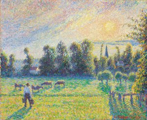 牧草地、日没、エラニー;牧草地、日没、エラニー、1890 作： Camille Jacob Pissarro