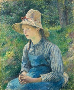 麦わら帽子を持つ農民の少女、1881 作： Camille Jacob Pissarro