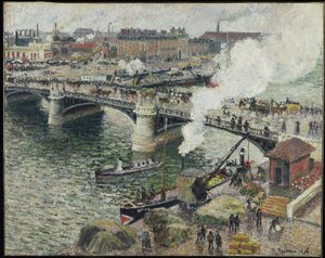 ルーアンのポンボイエルデュー、湿った天気、1896年 作： Camille Jacob Pissarro