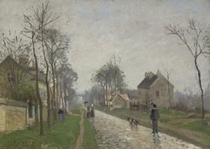 Route de Versailles、ルーベシエンヌ、レインエフェクト、1870 作： Camille Jacob Pissarro