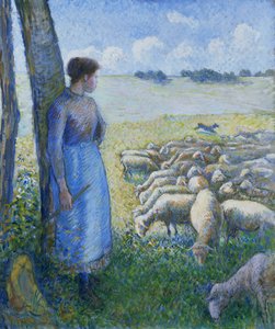 羊飼いと羊。ベルジェールエムートン、1887 作： Camille Jacob Pissarro