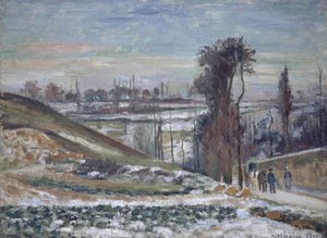 エルミタージュ、1875年の近くの雪に覆われた風景 作： Camille Jacob Pissarro