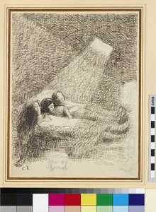 The Asphysia（釉薬の入った紙に鉛筆とペンでインクを塗ったもの）の研究 作： Camille Jacob Pissarro