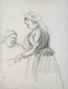 アーティストの母親とメイドの研究（木炭） 作： Camille Jacob Pissarro