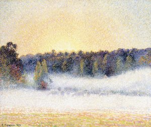 エラニーでの日没と霧、1891 作： Camille Jacob Pissarro