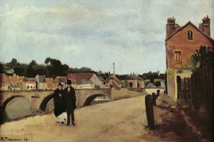 1867年のChemin de lEcluseとポントワーズ橋（パネルに取り付けられたキャンバスに油彩） 作： Camille Jacob Pissarro