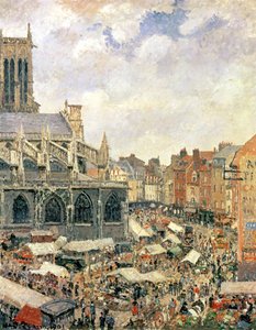 サンジャック教会を囲む市場、ディエップ、1901 作： Camille Jacob Pissarro