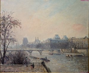 セーヌ川とルーブル美術館（油彩・キャンバス 作： Camille Jacob Pissarro