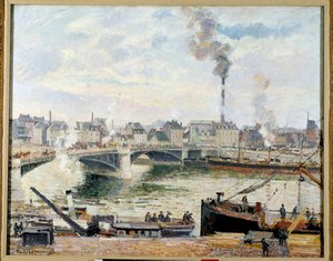 ルーアンの大橋。カミーユ・ピサロ（1830-1903）の絵画 作： Camille Jacob Pissarro