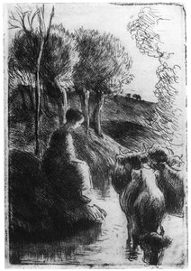 Vachere au Bord de Leau、Cowherd side of Water、c1850-1900 1924 作： Camille Jacob Pissarro