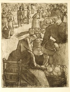 ポントワーズの野菜市場、1891年（軟らかいエッチングとアクアチント） 作： Camille Jacob Pissarro