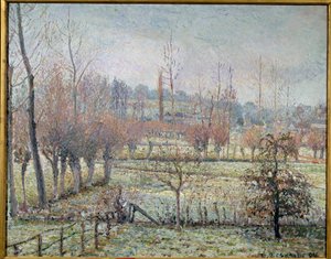 エラニーの白い霜、朝や雪の効果。カミーユ・ピサロ（1830-1903）の絵画 作： Camille Jacob Pissarro