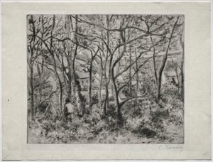 エルミタージュ、ポントワーズ、1879年の樹木が茂った風景。 作： Camille Jacob Pissarro