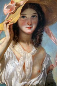 「花を持つ少女」、1843 作： Camille Joseph Etienne Roqueplan
