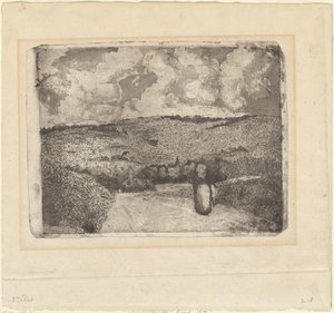 田舎道を歩く女性 ラ・ファム・シュル・ラ・ルート、1879年。 作： Camille Pissarro