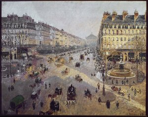オペラ座通り、太陽、冬の朝（油彩・キャンバス 作： Camille Jacob Pissarro