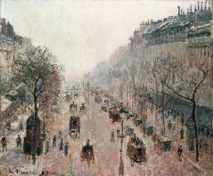 霧の晴れた朝の大通りモンマルトル、1897 作： Camille Jacob Pissarro