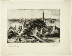 エラニーの教会と農場 作： Camille Pissarro