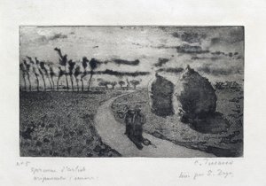 干し草の山と夕暮れ、1879 年 作： Camille Pissarro