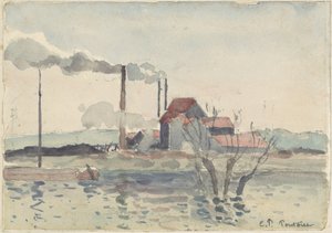 ポントワーズのオワーズの工場 作： Camille Pissarro
