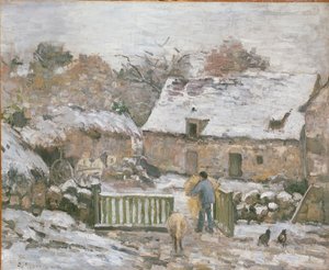 モンフーコーの農場雪の影響、1874年～1876年 作： Camille Pissarro