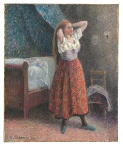 髪を整える女性 作： Camille Pissarro