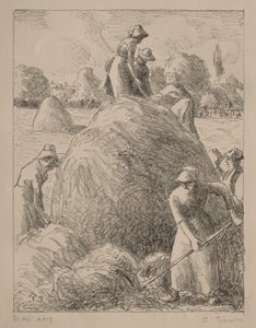 エラニーのヘイメイカーたち、1896年頃（リトグラフ） 作： Camille Pissarro