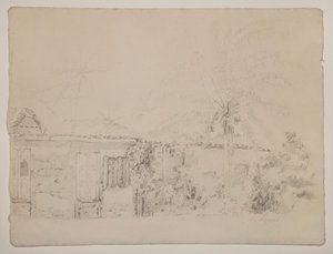 家とヤシの木 作： Camille Pissarro