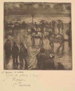 雨の印象、ルーアン、1883年。 作： Camille Jacob Pissarro