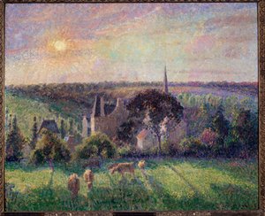 エラニーの風景、教会と農場 カミーユ・ピサロ（1830-1903）の絵画 1895年 日。0,6x0,73 m パリ、オルセー美術館 - エラニーの風景、教会と農場。カミーユ・ピサロ（1830-1903）の絵画 作： Camille Jacob Pissarro