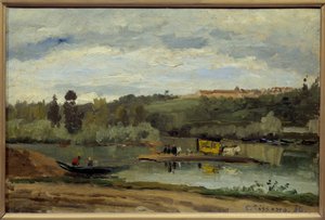 Le bac à la Varenne Saint Hilaire (Saint-Hilaire) カミーユ・ピサロ（1830-1903）の絵画 1864年 薄暗い 0,27x0,41 m パリ、オルセー美術館 作： Camille Jacob Pissarro