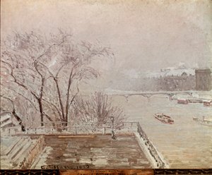 ルーヴル美術館の朝、雪の効果。カミーユ・ピサロ（1830-1903）の絵画 1902年キャンバスに油彩。薄さ：65x81cm。ロンドン、ナショナル・ギャラリー 作： Camille Jacob Pissarro